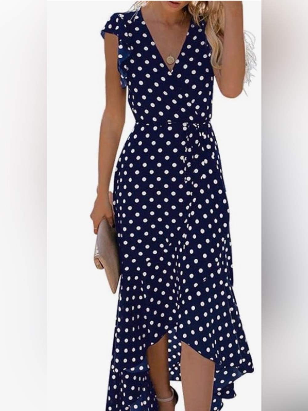 Grecerelle Polka Dot Navy High-Low Wrap Skirt — Women, Small